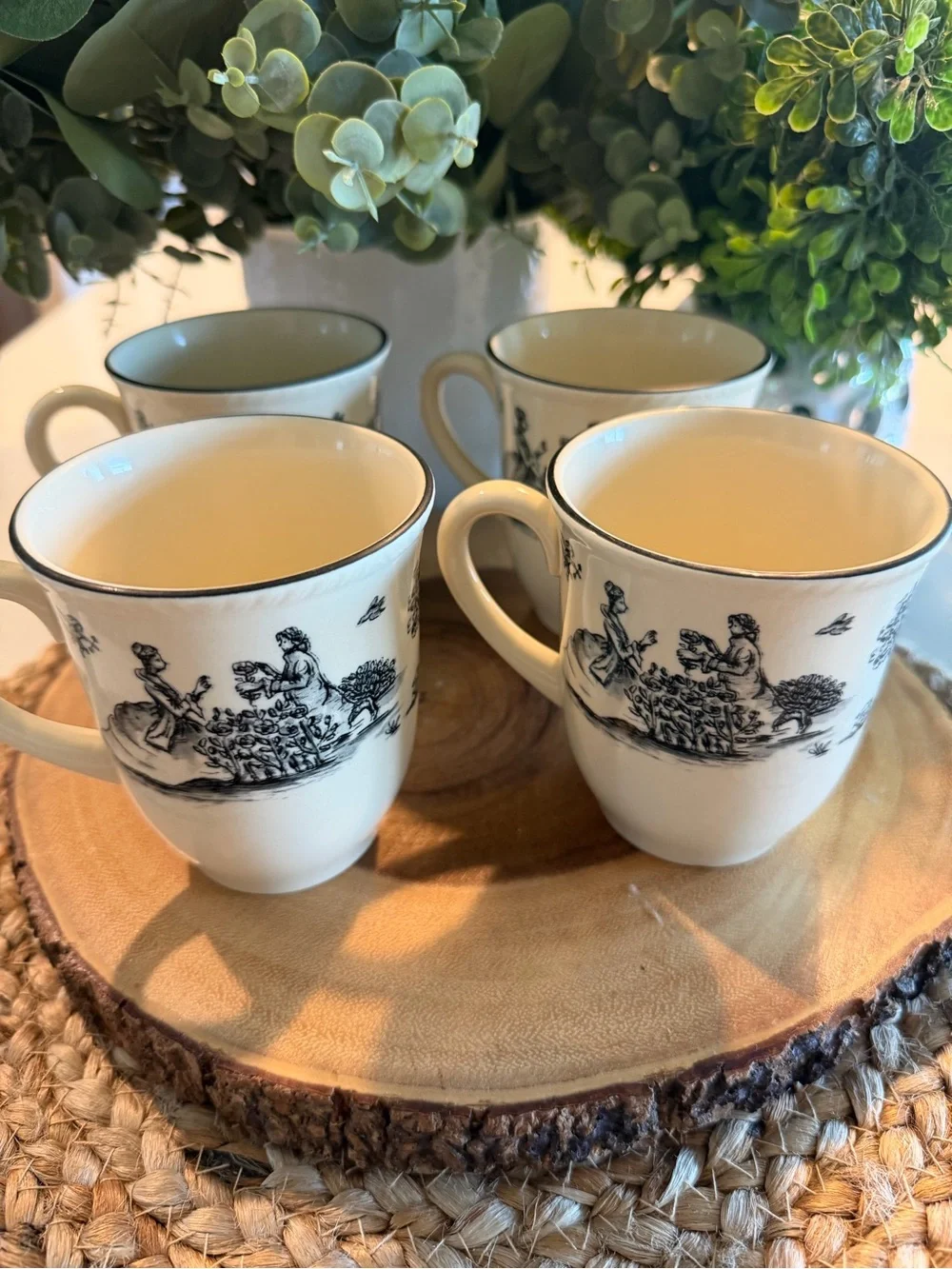 Vintage Wood & Sons Classic Black & White Toile Porcelain Mugs - Set of 4